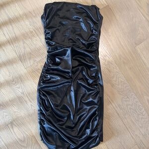 Nookie Black satin cupid ruched mini Cocktail dress - Size XS